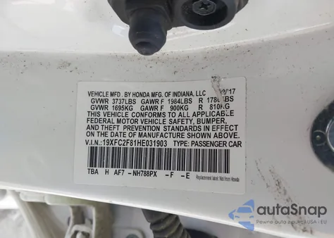 2017 Honda Civic Ex z USA, uszkodzony, nr VIN 19XFC2F81HE031903